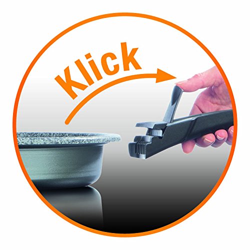 Kochwerk 04569 Pfannen Set Click on, 7-teilig, abnehmbare Griffe für alle Herdarten geeignet, Backofengeeignet bis 280 Grad, Aluminium, grau, 24 cm - 7