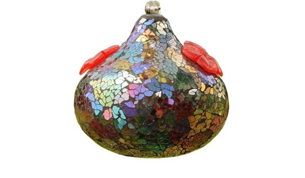 Bird Brain Sequin Glass Hummingbird Feeder Orange Pinks And