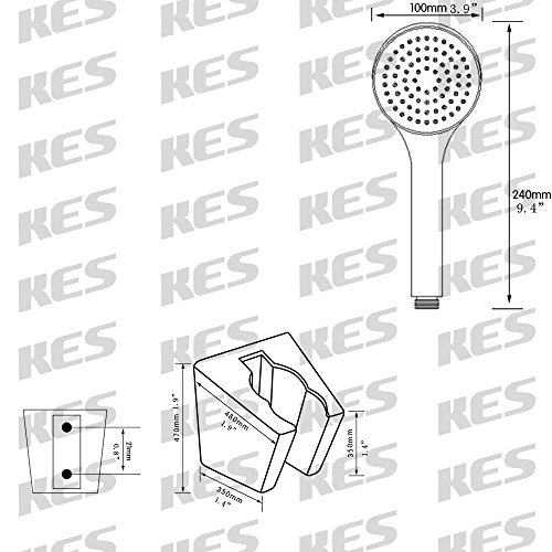 KES Duschbrause mit 1 Strahlfunktionen inkl. Duschschlauch aus Edelstahl und Halterung, Chrom, LP105 - 2