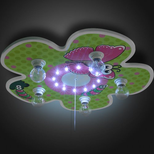 Infantastic Kinderlampe in Blumenform mit Schmetterling und Raupe, LED Nachtlicht-Funktion, Deckenlampe ca. 49x49x7cm - 3