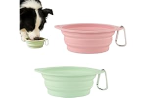 KYLOS 2 Stück faltbare Hundenäpfe aus Silikon, 350ml tragbarer Futter- & Wassernapf für unterwegs, Beige & Grün, Spülmaschinenfest & lebensmittelecht