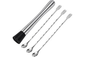 NEWELLSAIL Cucharas de Mezclar Cócteles de Acero Inoxidable, 21cm Martillo de Hielo Picado y 26cm Cucharas de Cóctel para Mojito y Otras Bebidas a Base de Frutas (Juego de 4)