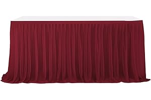 CREATCABIN Table Skirt 6FT Table Skirts Rectangular Pleated Tables Desk Skirt Ruffle Tablecloth Polyester with Adhesive Tape for Princess Wedding Birthday Party Banquet Gift Decorations Dark Red