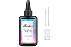 FRENSHION 100g de résine dure UV de 100g, durcissement le plus rapide, résine super transparence à jaunissement zéro, résine UV UV ultraviolet pour la fabrication de bijoux et le revêtement + 4 kit d'outils