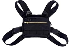 SRTYZ Tactique Gilet Pack Sac Hip Hop Fonction Poitrine Rig Packs Randonnée Taille Packs Mode Harnais Réglable Sac Hommes FemmesTactique Gilet Streetwear - Noir