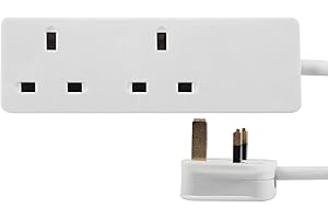 PRO ELEC 2-Gang Extension Lead | 500mm Cable | 13A | UK Plug | White – PELB1403