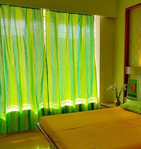 RANGBHAR Handloom Cotton Curtains for Door and Windows with Eyelets, Striped, Green, 4 x 7 FT, Pack of 3