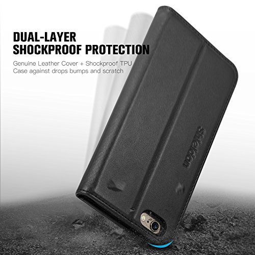 SHIELDON Funda iPhone 6s  Funda iPhone 6  Funda iPhone 6 Piel  Garant  a de por Vida  Cubierta Interior TPU  Ranuras para Tarjetas  Cierre Magn  tico  Funda Tapa iPhone 6s 6    Negro