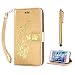 Produktbild KSHOP für Sony Xperia XA Case Cover Bookstyle Tasche Flip Case Brieftasche Handyhülle PU Ledertasche Golden mit Bronzing Drucken Schmetterling Ultra Slim Smart Ledertasche Flip Etui mit Standfunktion + Bleistift Touch Golden