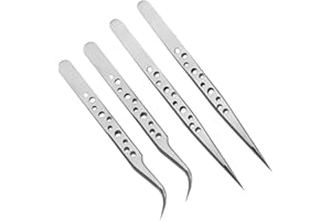 DDKY 4 piezas pinzas de precisión,pinzas industriales,2 pinzas rectas,2 pinzas curvas,pinzas de acero inoxidable antiestáticas,pinzas electrónicas,para bricolaje,joyería,ordenador,laboratorio,