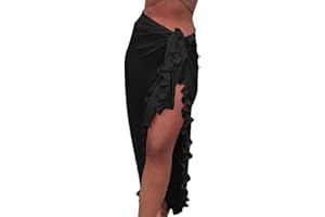 Edhomenn Women Long Beach Sarong Sheer Long Swimsuit Cover Ups Solid Color See-Through Bikini Wrap Skirt Vacation Holiday Beachwear