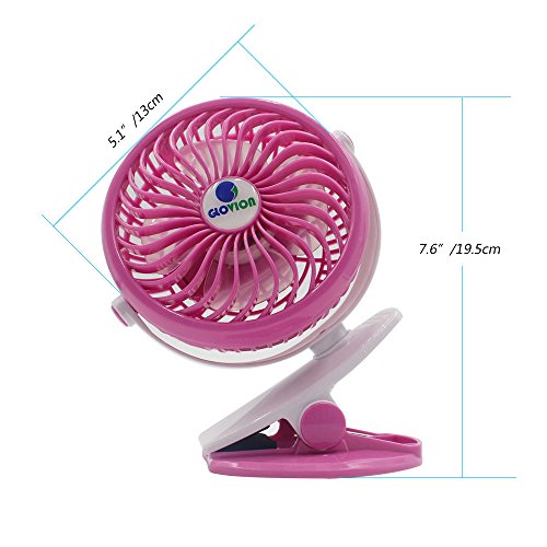 Glovion Wiederaufladbare Baby Safe Clip auf Kinderwagen Lüfter mit 360 Grad-Umdrehung Kostenlose und Windgeschwindigkeitseinstellung (5 „Zoll / 13cm) (Pink_) - 5