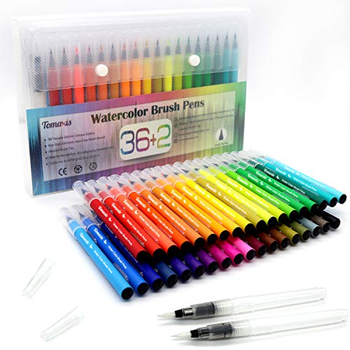 36 bolígrafos para colorear, suministros artísticos, acuarelas, pinceles para colorear, libros de bricolaje, bocetos, cuadernos de caligrafía, pintura con 2 pinceles de agua, punta de fieltro