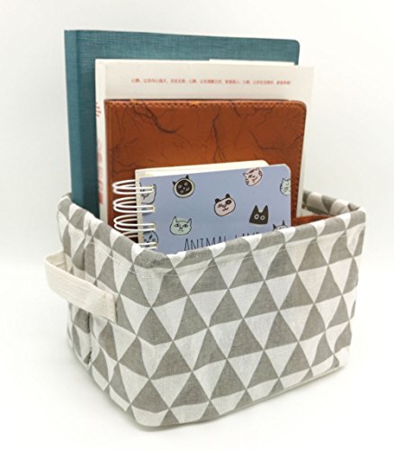 qseven Lagerung Organizer Körbe Original Leinen und Stoff Aufbewahrungskorb Boxen mit den um-Ohr auf beiden Seiten Kleine Größe für Tisch 20,3 x 17,8 x 15,2 cm Group4 - 2