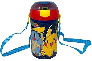 CARTOON Borraccia con apertura pop-up Pokémon Pikachu bottiglia in plastica riutilizzabile con tracolla BPA Free capacità 450 ml