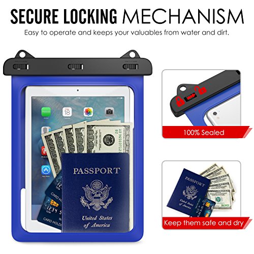 MoKo Wasserdichte Hülle Tasche Beachbag mit Halsband für MediaPad M2 10 / Samsung Tab A 10 / Tab A 9.7 / Tab E 9.6, bis zu 10 Zoll Tablets, Schutzhülle für Strand, Wandern, Outdoor – IPX8, Blau - 3