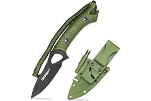 TONIFE Explorer Cuchillo de Hoja Fija con Funda 8Cr14MoV Blade Cuchillo Multifuncional de Supervivencia, Fibra de Vidrio Reforzada con Mango de Nylon para EDC Cuchillo(Verde+Negro Titanio) (HKT4021)