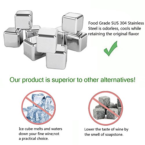 Whisky Steine-MAIGG Food Grade Edelstahl Eiswürfel Chilling Wiederverwendbare Ice Cubes Eiswürfel für Whiskey Wein Getränke kühlen Sie Ihre Getränke ohne Verdünnung(8PCS Eis- Würfel und 1 Eiszange) - 2