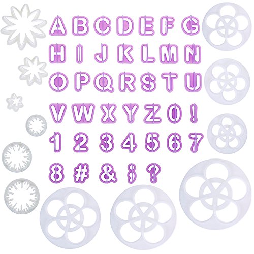 Faburo 52tlg Fondant Ausstecher ,44 Buchstaben Ausstechformen Alphabet Zahlen und 12pc Ausstecher Stempel ,Tortendeko