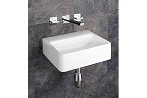 Clickbasin Rectangular Basin Wall Mounted White Sink with NO TAP Hole 400mm x 300mm Elana
