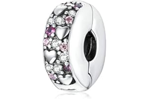 MEETCCY Clip Spacer Charm 925 Sterling Silver Blue White Crystal Charm Clip Lock Spacer Stopper Charm Bead for Bracelet,Compatible with European Charm Bracelet Beads