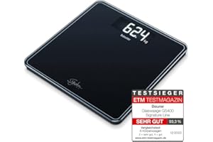 ‎BEURER Beurer GS 400 black Signature Line Glas-/Personenwaage, mit großer Trittfläche aus Sicherheitsglas, stylischem Schwarz-Display im XL-Format und Tragkraft bis 200 kg