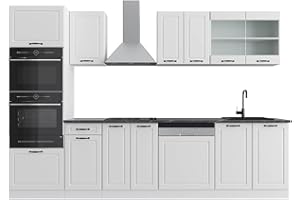 Vicco cucina componibile R-line, Casa di campagna bianca/bianco, 300 cm con armadio alto, senza piano di lavoro