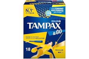 Tampax & Go Regular, 18 Tampons mit Kunststoff-Applikator, Anti-Rutsch-Griff und doppelter Schutzschnur, ideal für leichte bis mittlere Flüssigkeiten