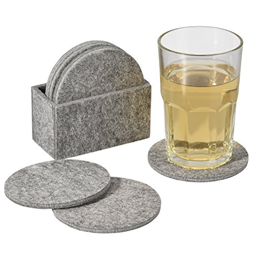 eLander Glasuntersetzer aus Filz, [8er Set mit Box] Getränke-Untersetzer für Tassen, Tisch, Bar, Glas, Gläser [Rund, Grau]