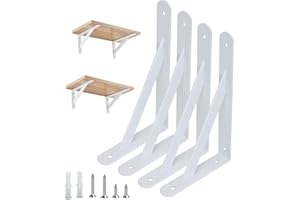 WEERSTONE Shelf Brackets Heavy Duty Triangle Shelving Brackets Right Angle Wall Mounted Shelf Supporters Easy to Install Wall Bracket for Shelf，Accessories Included, 6 inches 4 Pack (White)