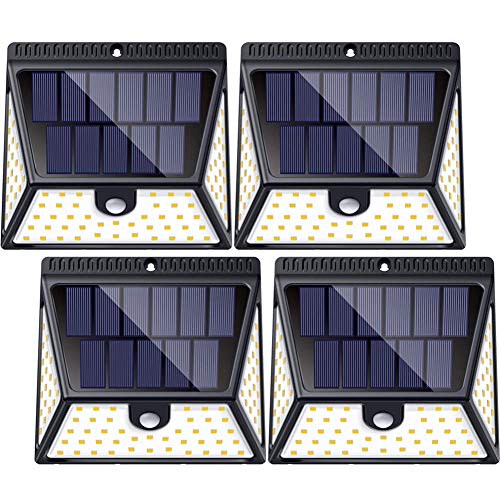 Lumière Solaire Extérieur, Luposwiten 82 LED Lampe Solaire Extérieur avec Détecteur Mouvements pour Spot Éclairage Grand Angle pour Jardin,Cour,Clôture, Garage,Patio,Solair Lampe [4 Pack,IP65 Etanche]
