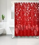 Glitzerndes Herz-Muster rot_Dekor Duschvorhang für Badezimmer 59W x71H Wasserdicht Polyester Stoff Badvorhang