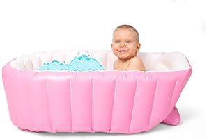 FUNKY PLANET Bañera Plegable Bebé - Bañera Hinchable Bebe - Bañera Portátil Grande Para Bebés - Cómoda Bañera De Viaje Para Bebés Más Pequeños Y Más Grandes - Baño Seguro Y Cómodo Donde Quieras (Pink)