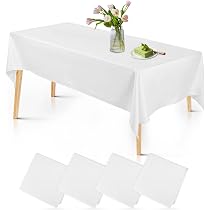 Hegbolke - Lot De 4 Nappes Rectangulaires Blanc Et Doré 220x130 Cm - Imperméables, Réutilisables - Pour Mariage, Anniversaire, Communion, Fêtes
