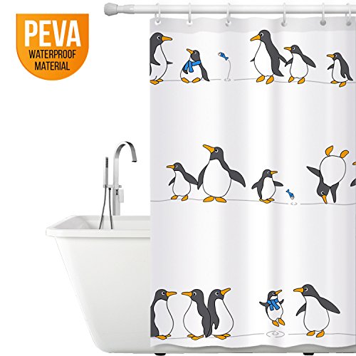 Tatkraft Penguins Duschvorhang 180 X 180 cm Wasserabweisendes Material Peva mit 12 Vorhangringe