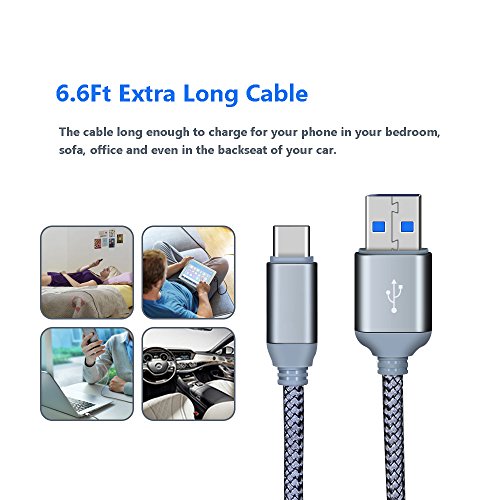 Honor 8s USB C Ladekabel, USB C Kabel zu USB 3.0, Higoo 2M [6.6FT] Schnelles Ladekabel Durable Nylon Geflochtenes Kabel Reversible Ladekabel für Honor 8 V8 V8 Max V9 Note8 Magic Grey - 6