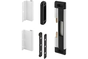 Prime-Line U 11037 Cerradura de seguridad para puerta de patio, 8 pulgadas de altura total, barra de acero, superficie (1 kit), blanco/negro