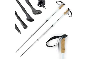 ATTRAC Bastoncini trekking con sistema telescopico e fissaggio rapido - Bastoni per escursionismo regolabili in lunghezza - Impugnatura in sughero - Per uomo e donna + PDF workout (Bianco)