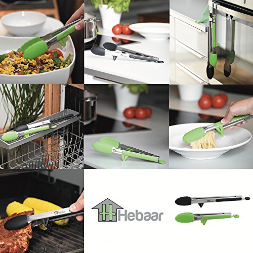 Hebaar – universelle Küchenzange Silikon & Edelstahl rostfrei 2er Set | Grillzange Pfannenwender Bratenwender Nudelzange Fleischzange Kochzange Greifzange Salatbesteck Gebäckzange Grillbesteck Wender - 3