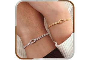 J.Fée 2PCS Bracelet Couple Bracelets d'amitié Or 14K Bracelet Femme Argent 925 Bracelets nœud d'amour Cadeau Couple,Jewellery Bijoux Femme, Cadeaux pour meilleur ami Cadeaux pour petit ami Cadeau Noël
