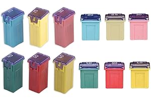 GUUZI 12 pezzi 12V-24V Fusibili per Assortimento a Forma di Scatola Jcase Alto/Basso Profilo Automobilistico (20A/25A/30A/40A/50A/60A) Compatibile per Camioncini, Auto