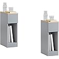 SoBuy Set of 2 Narrow Bedside Table Nightstand Side End Table Grey & Natural W20 x D35 x H60cm FBT111-HGx2