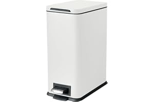 JM ·YIPENG Bathroom Bin 10L, White Kitchen Bins Small Trash Can with Soft Close Lid,Slim Pedal Bin with Removable Inner Bucket for Home,Bathroom,Kitchen,Bedroom,and Office