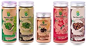 HerbtoniQ Pack of 5 100% Natural Bhringraj, Brahmi, Dry Amla, Hibiscus, Reetha Powder for Hair Fall, Dandruff, Hair Care Regimen Hair Pack (725g)
