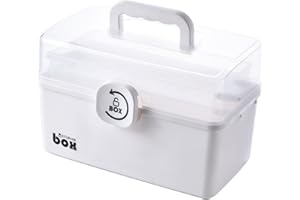 REVNEEY Hausapotheke Box Gross,Dreilagig Medizinschrank Portable Medikamentenbox Erste Hilfe Kasten Aufbewahrungskoffer Multifunktionaler Medizinkoffer Outdoor Home Große Aufbewahrungsboxen Weiß,34x19x22.5cm