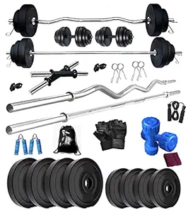 BodyFit Fitness 40 Kg Weight Plates, 5ft Straight and 3 ft Curl Rod, 2 D.Rods, Dumbbell Home Gym Equipments Set