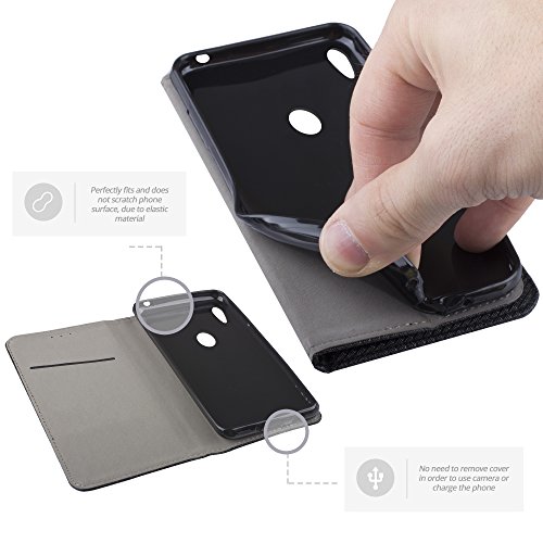Moozy Funda Alcatel Shine Lite Negro - Flip cover Smart magn  tica Stand plegable y soporte de silicona