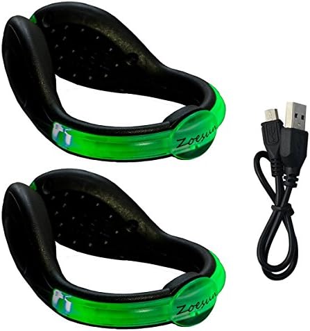 Rechargeable LED Safety Light Flashlight for Runners Joggers Biker Walkers- Light Up Shoe Clip Spur Reflective Gear for Running Cycling Biking Walking- Green (1 Pair)