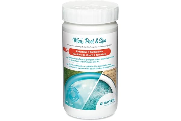 BAYROL Mini Pool&Spa Pastilles Chlore 5 Fonctions 20g à Dissolution Lente - pour Tous Les Types de filtres - Idéal pour Piscine Hors Sol, Tubulaire, Spa Gonflable