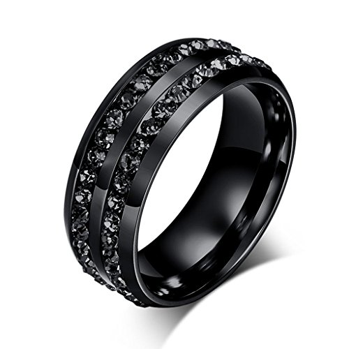 Beydodo Anillo de Hombre Anillos Acero Inoxidable (Precio Para 1PCS) Para Hombre Dos Líneas CZ Circle Redondo Ancho 8Mm Tamaño 20 Negro